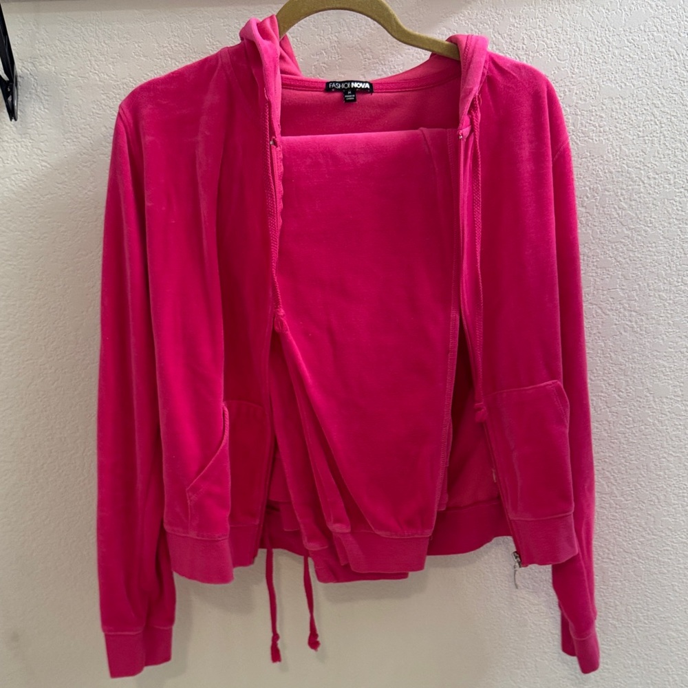 Fashion Nova Pink Velour Tracksuit
